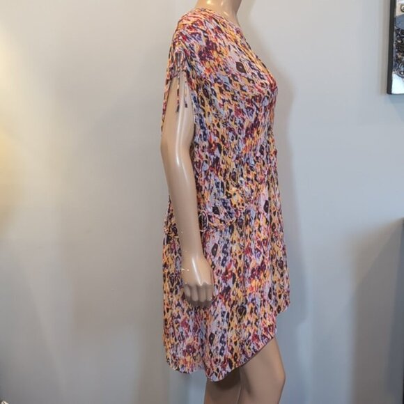 Iro Plum Sleeveless Mini Dress Watercolor Flowy Drawstring Vneck US Size 10 - Picture 11 of 16